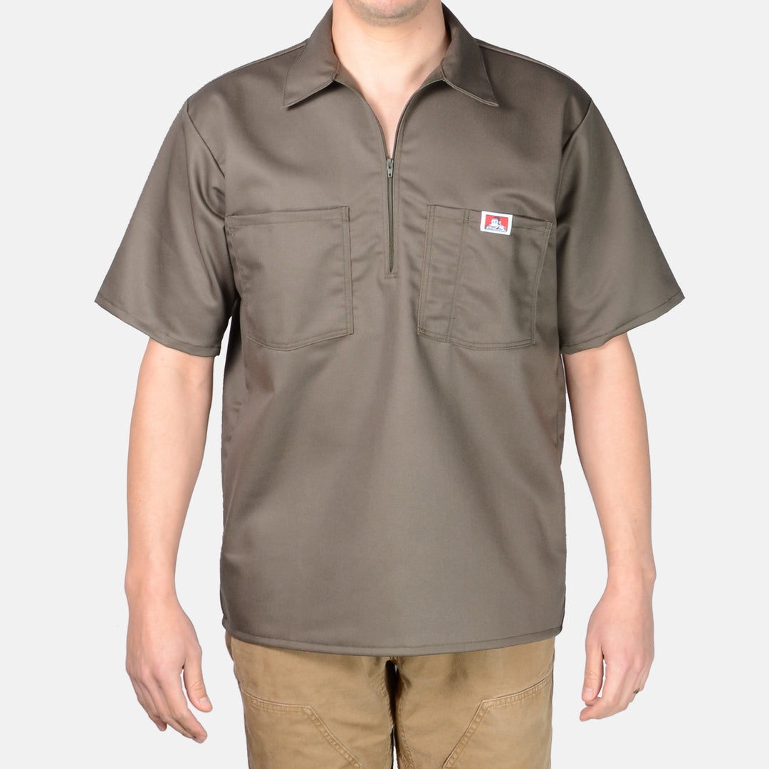 Short Sleeve Solid 1/2 Zip Shirt - Olive Drab