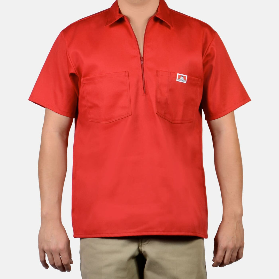 Short Sleeve Solid 1/2 Zip Shirt - Red