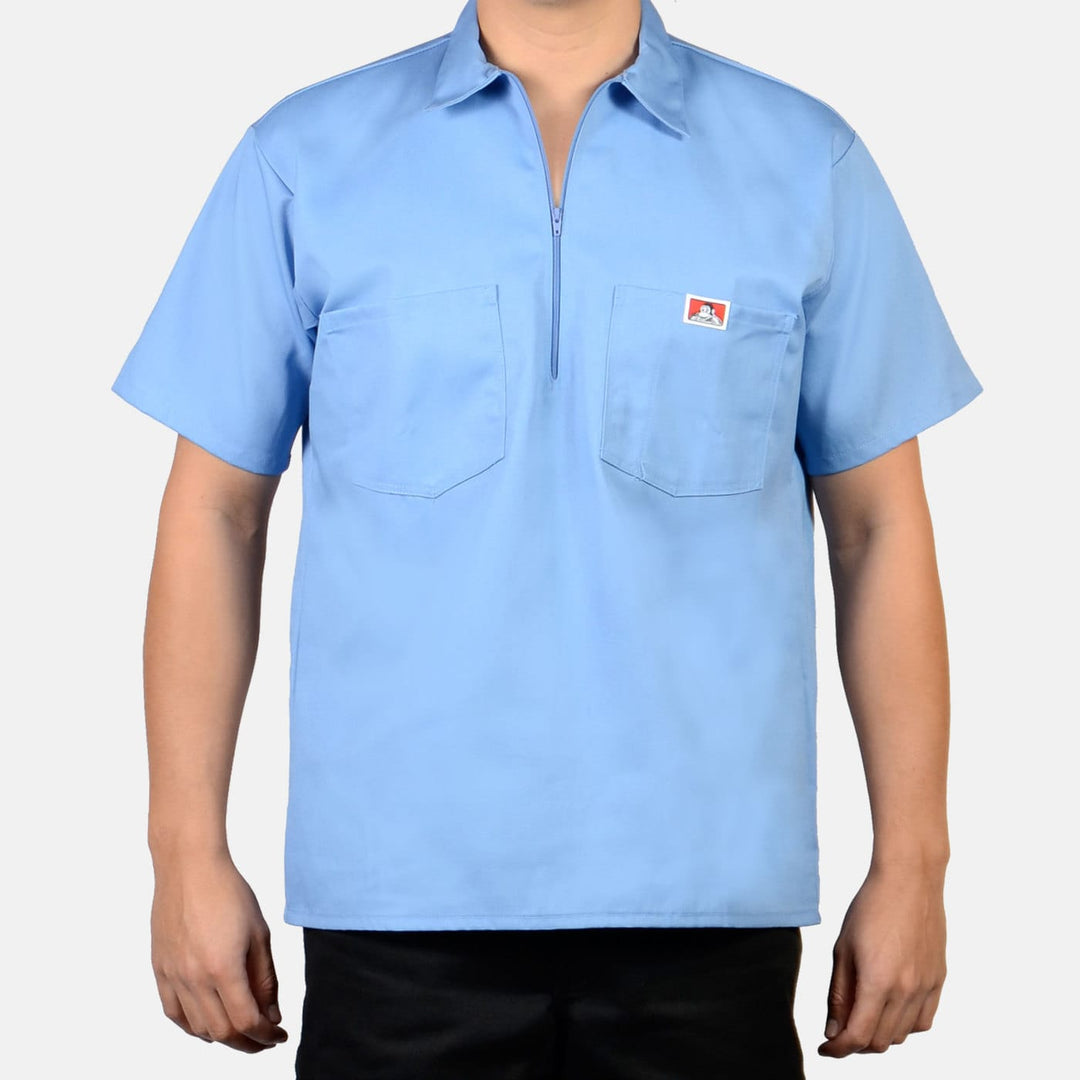 Short Sleeve Solid 1/2 Zip Shirt - Light Blue