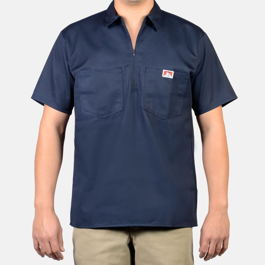 Short Sleeve Solid 1/2 Zip Shirt - Navy