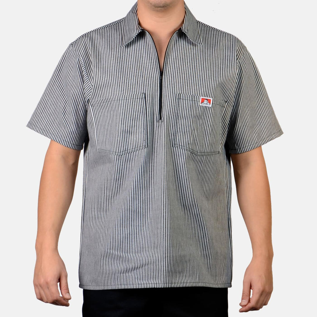 Short Sleeve Striped 1/2 Zip Shirt - Black