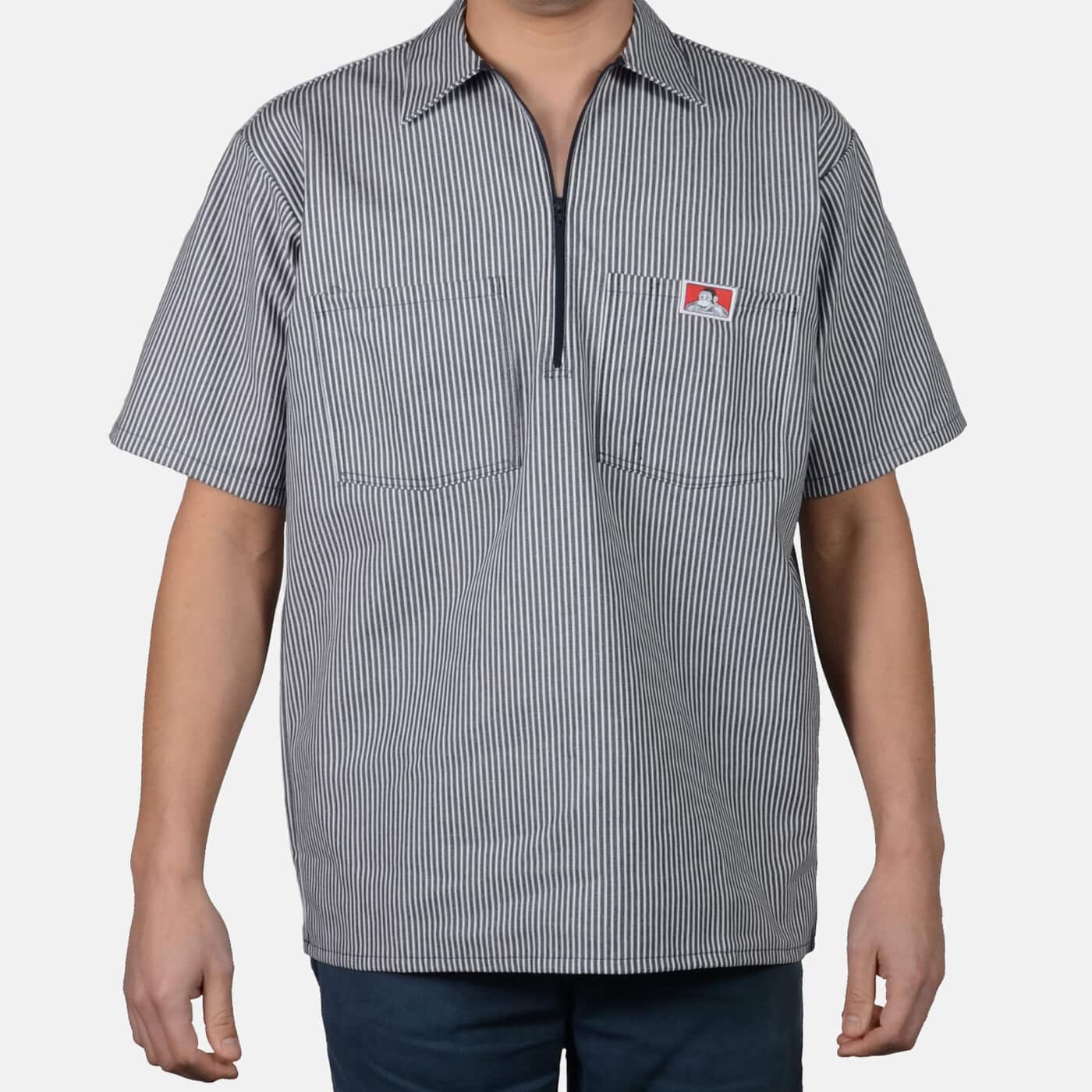 Short Sleeve Striped 1/2 Zip Shirt - Navy Short Sleeve Striped 1/2 Zip Shirt - Navy