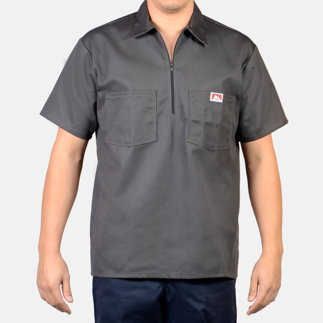 Short Sleeve Solid 1/2 Zip Shirt - Charcoal