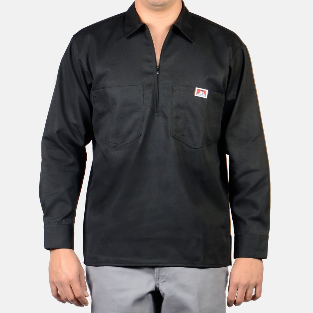 Long Sleeve Solid 1/2 Zip Shirt - Black