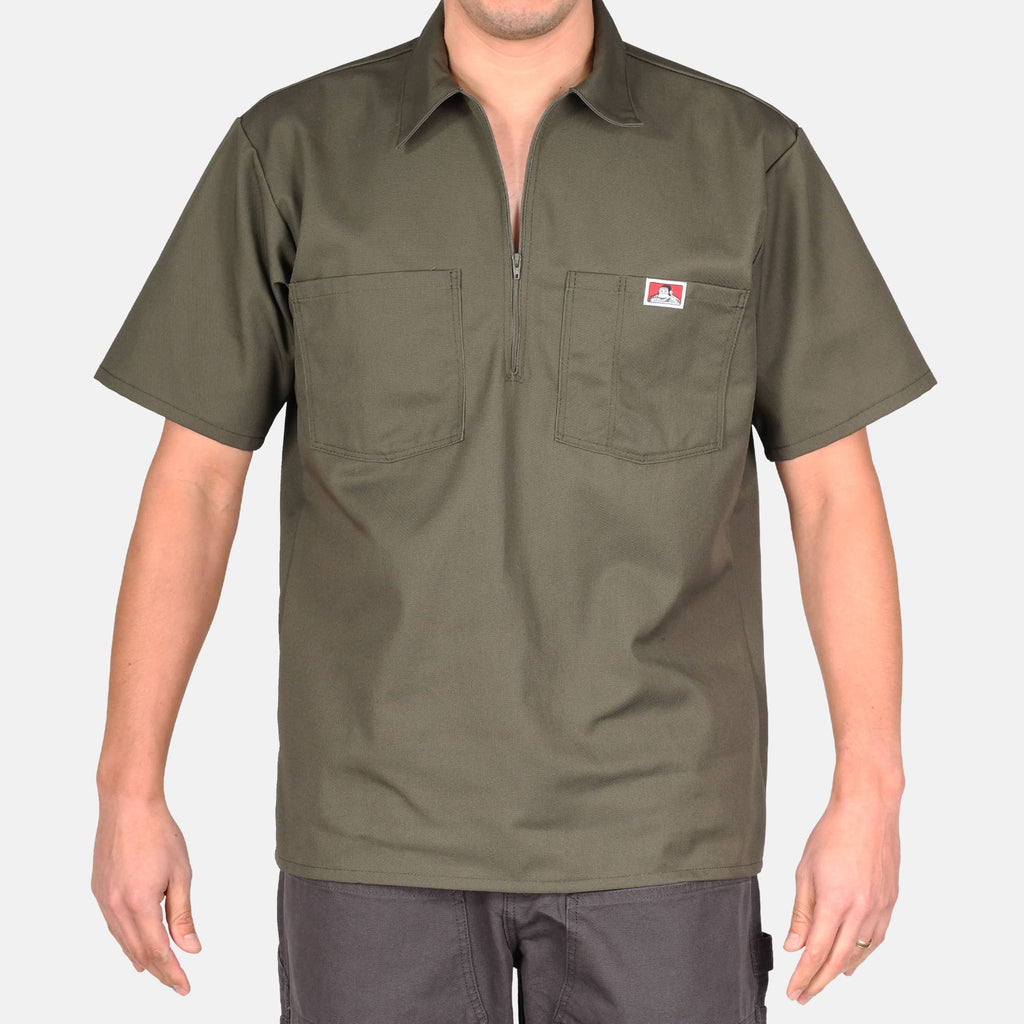 Short Sleeve Solid 1/2 Zip Shirt - Olive Drab