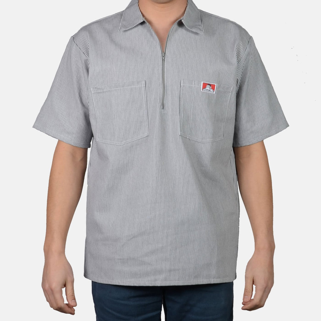 Short Sleeve Striped 1/2 Zip Shirt - Hickory