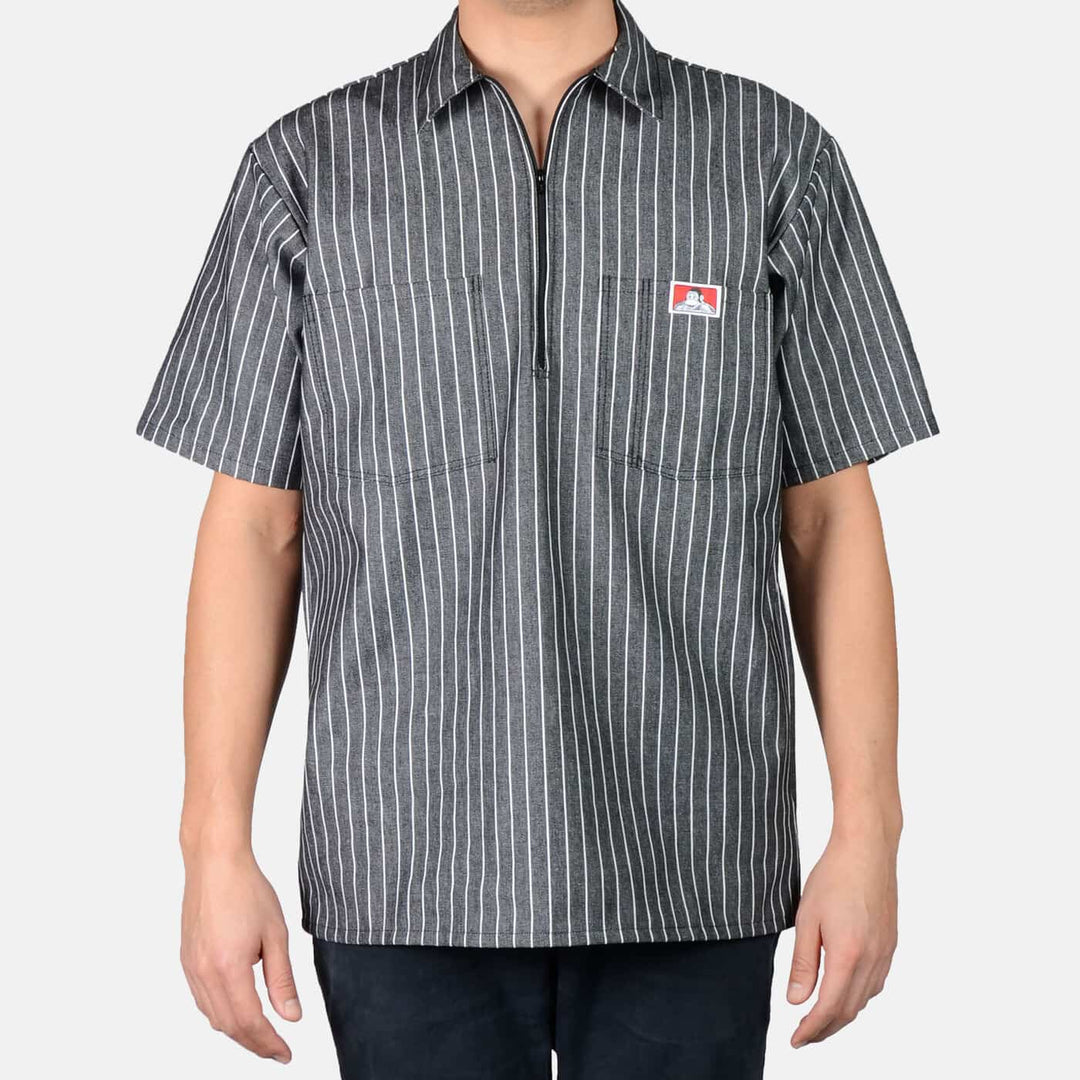 Short Sleeve Striped 1/2 Zip Shirt - Black Butcher