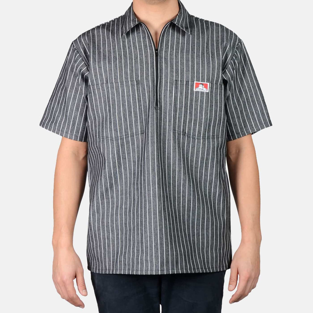 トップス Homble nino Side Zip Shirt / STRIPE Boys Short Sleeve Striped Poplin Button Up Shirt - BLUE