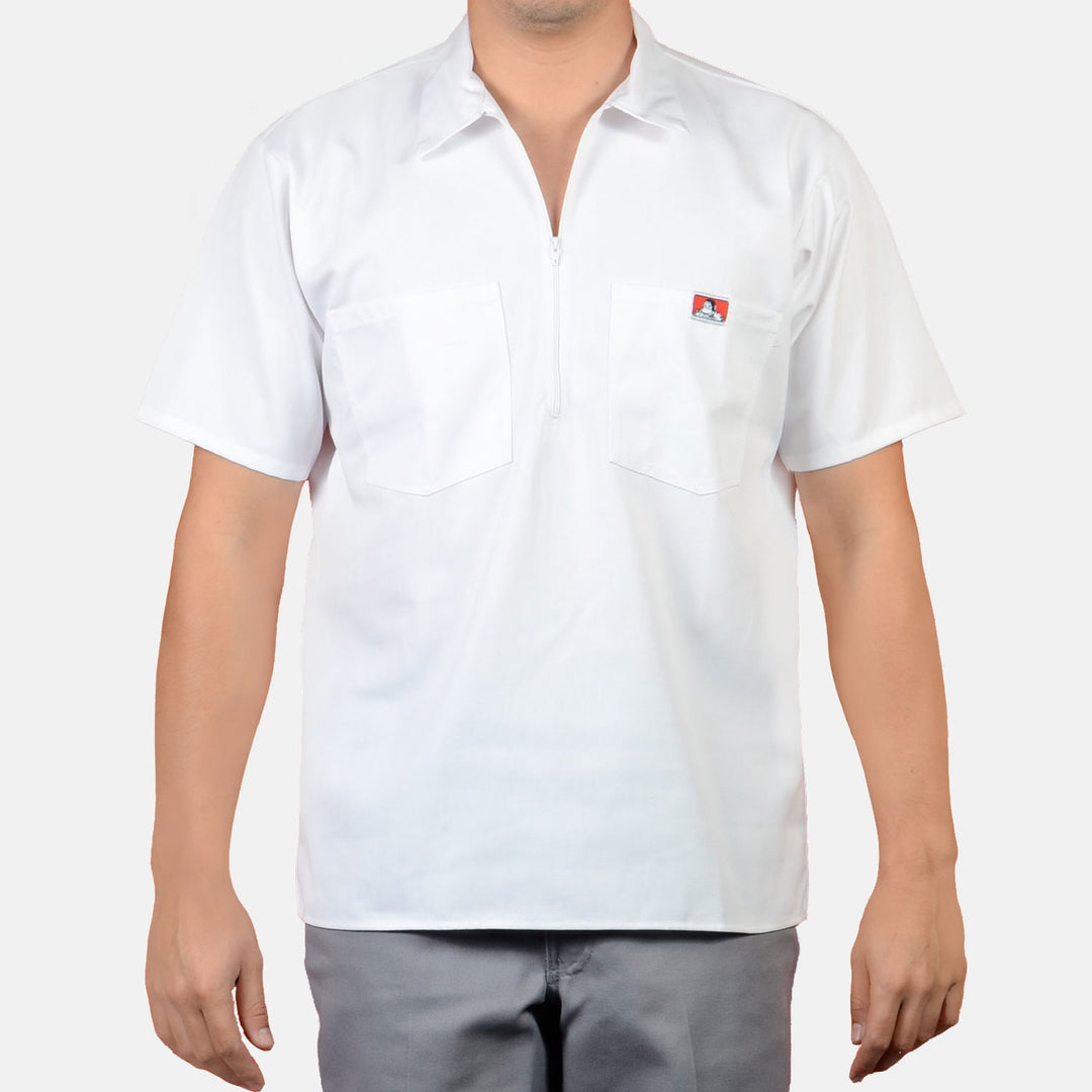 Short Sleeve Solid 1/2 Zip Shirt - White