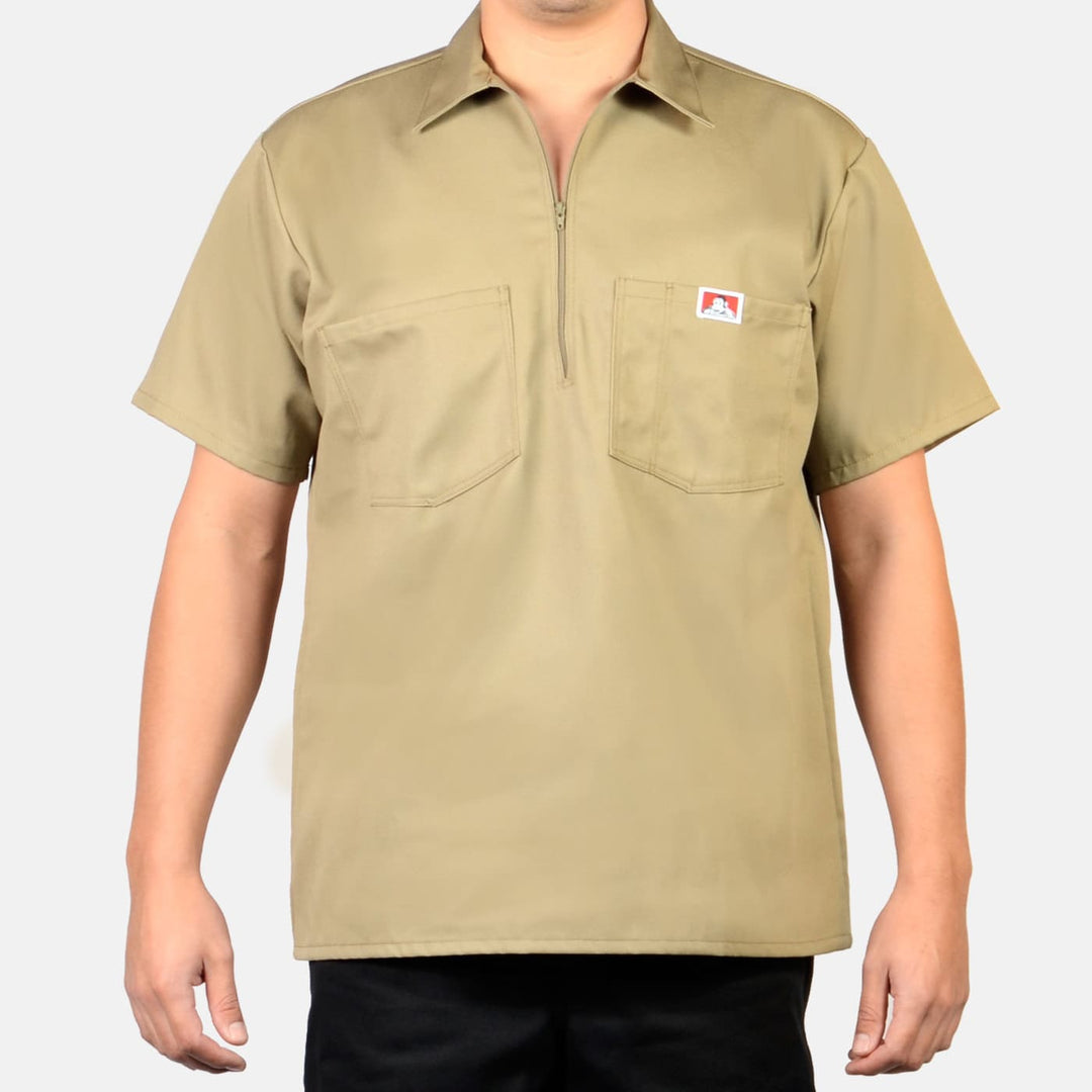 Short Sleeve Solid 1/2 Zip Shirt - Khaki