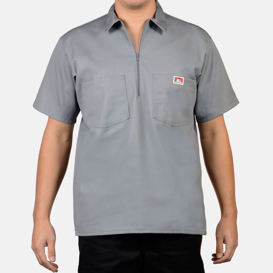 Short Sleeve Solid 1/2 Zip Shirt - Grey