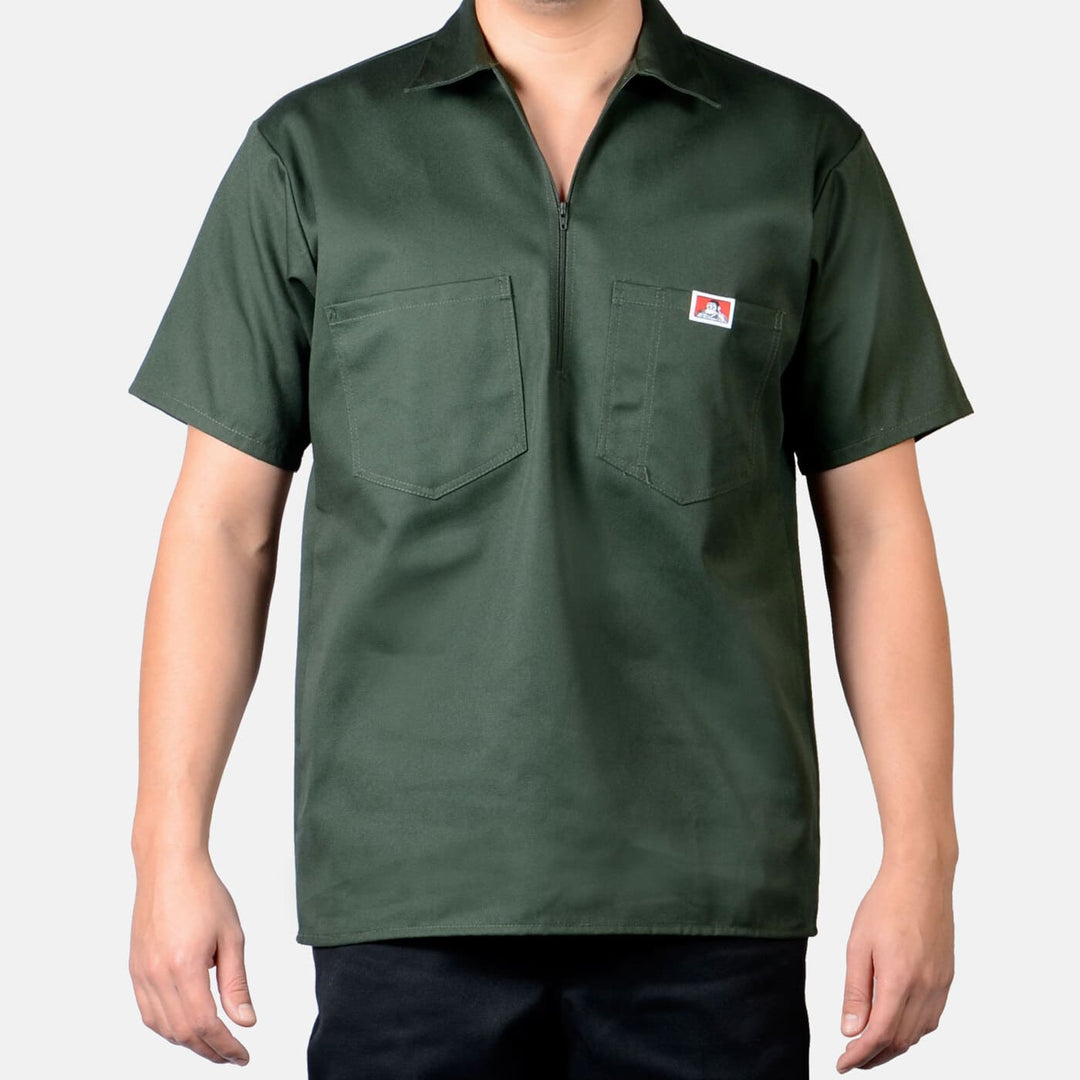Short Sleeve Solid 1/2 Zip Shirt - Olive