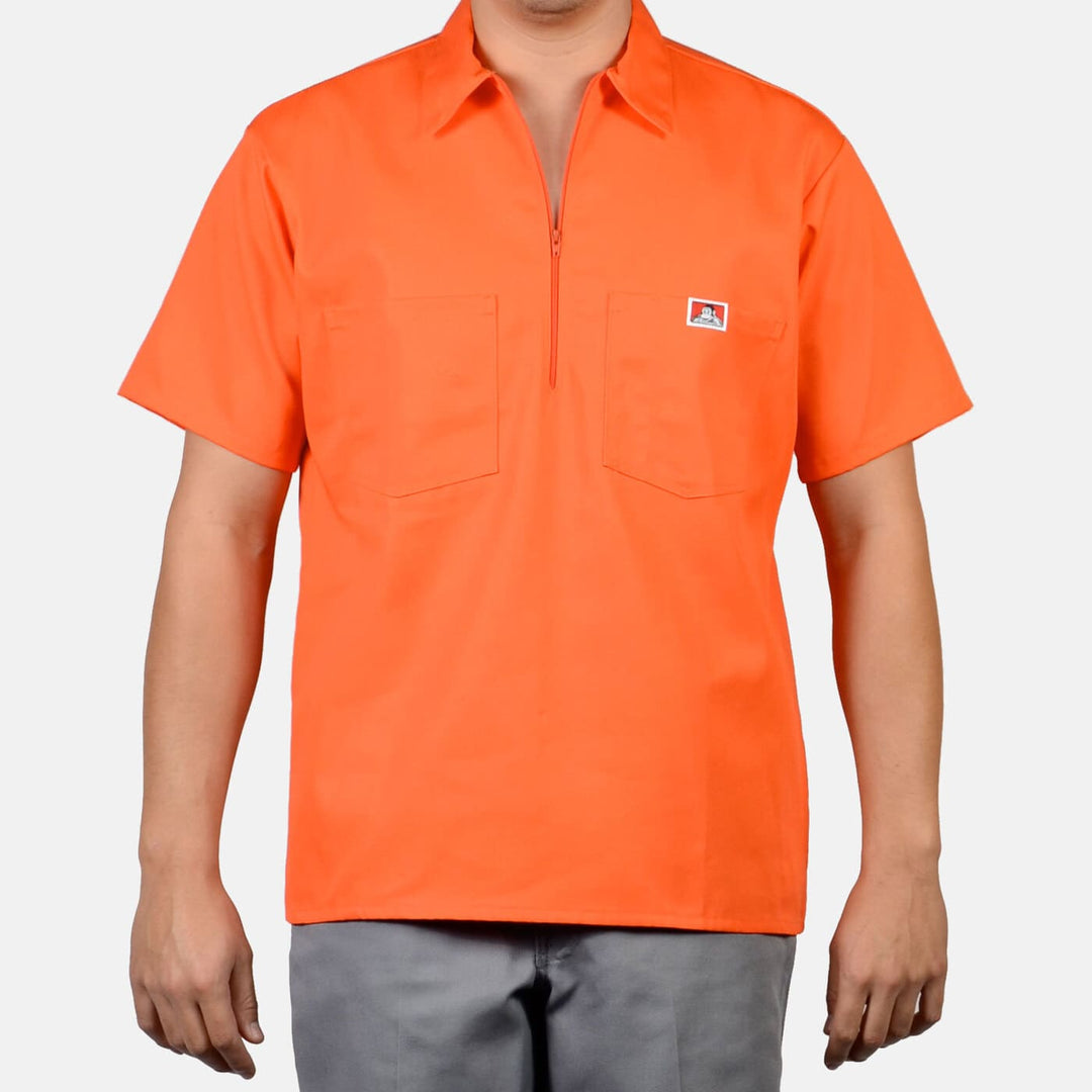 Short Sleeve Solid 1/2 Zip Shirt - Orange