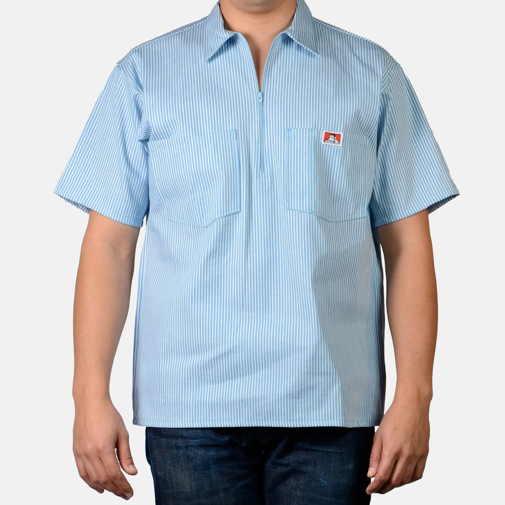 Short Sleeve Striped 1/2 Zip Shirt - Blue – Ben Davis Co