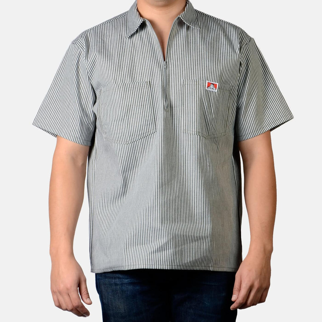 Short Sleeve Striped 1/2 Zip Shirt - Green