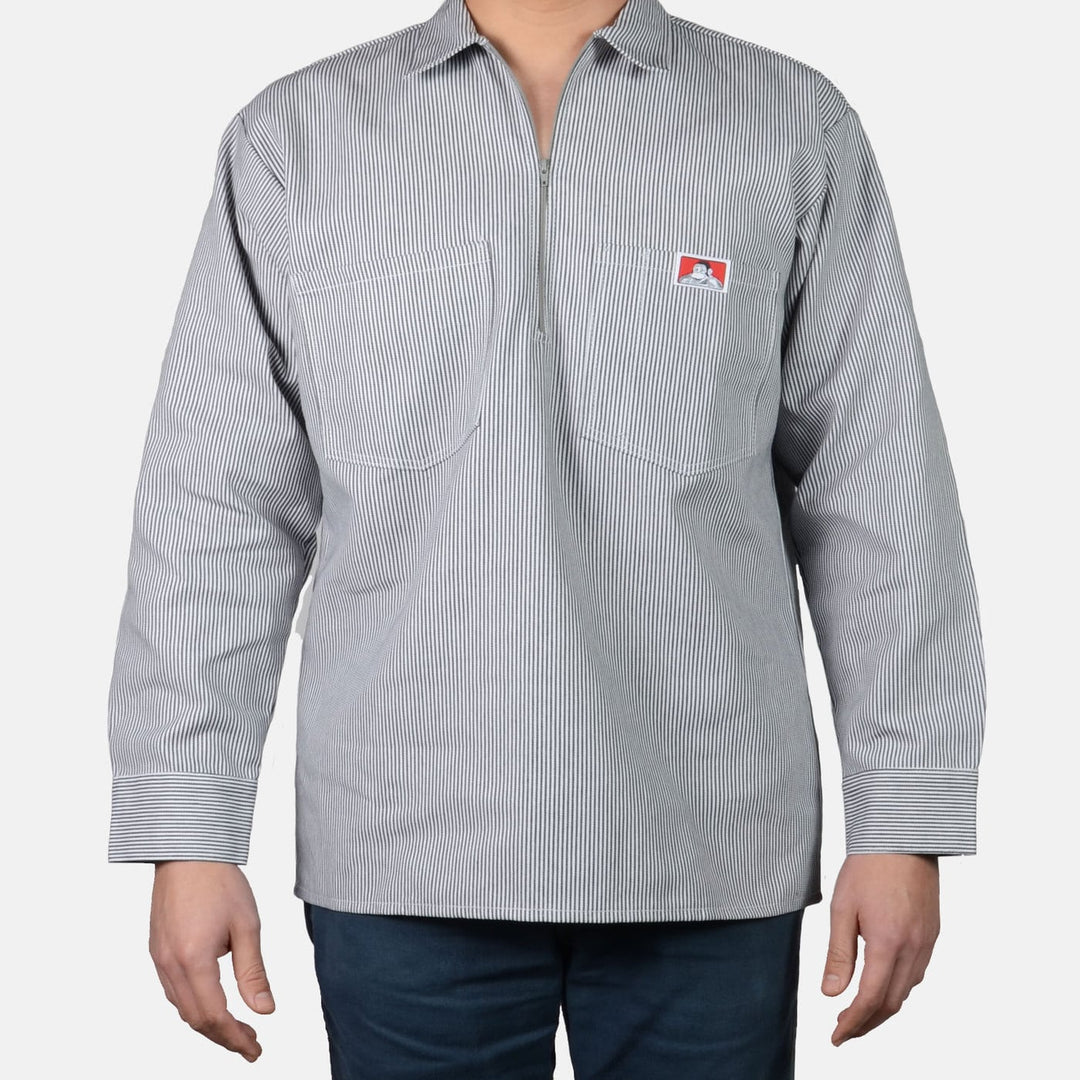 Long Sleeve Striped 1/2 Zip Shirt - Hickory