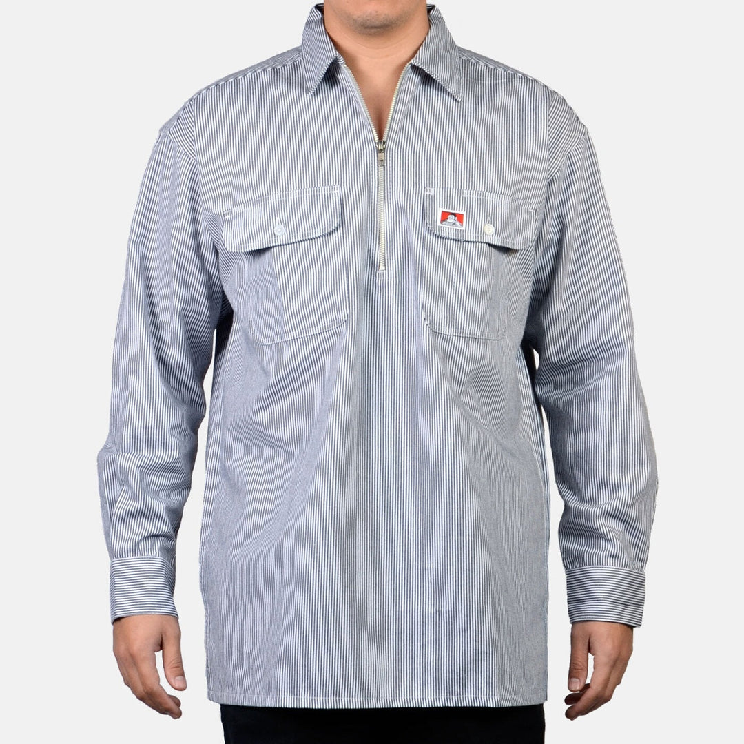 Long Sleeve 100% Cotton Half Zip Shirt - Hickory