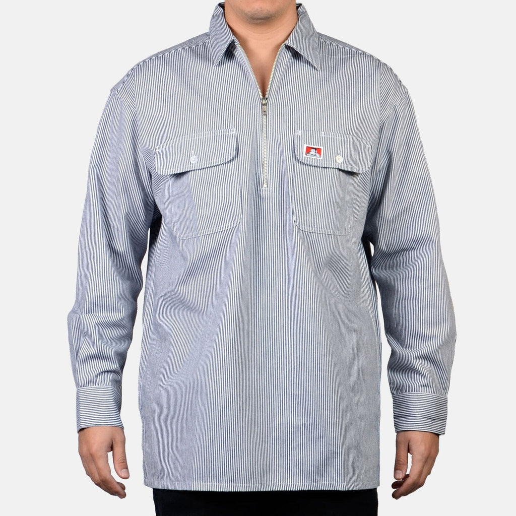 Long Sleeve 100% Cotton 1/2 Zip Shirt - Hickory