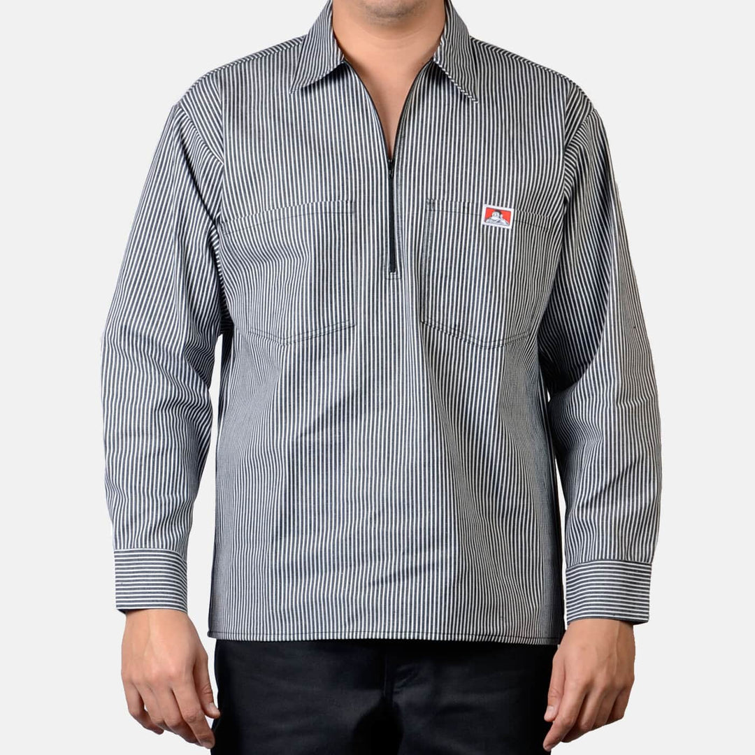 Long Sleeve Striped 1/2 Zip Shirt - Black
